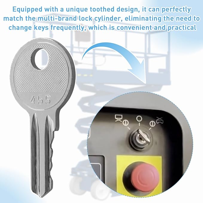 (12 Pack) 455 Ignition Keys Compatible with Genie, Skyjack, Terex, Snorkel & Upright Lifts - Includes 2 Wire Key Rings - Replacement Heavy Equipment Key Set for Scissor & Boom Lifts (Replaces 104466)