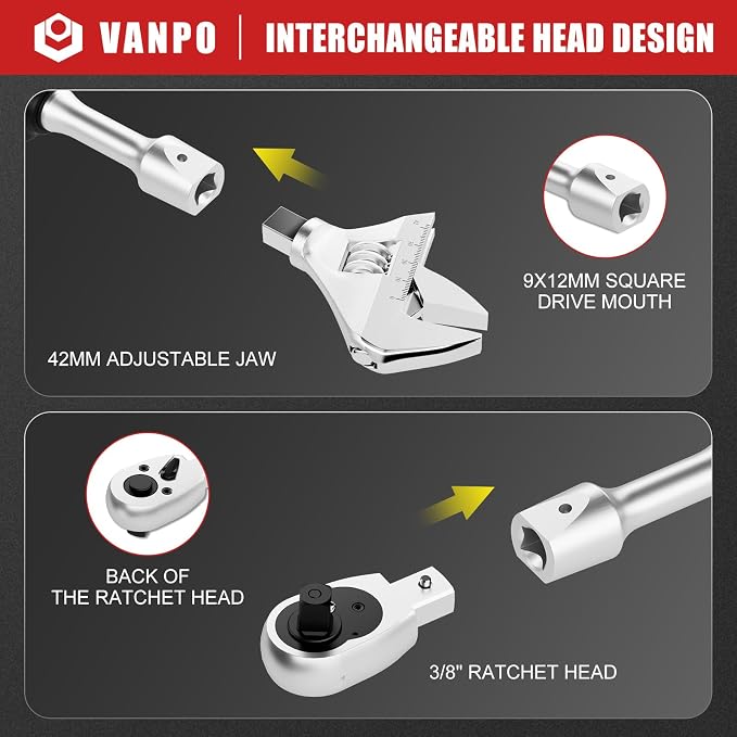 VANPO Adjustable HVAC Digital Torque Wrench, 2.2-44.3 Ft.lb/3-60Nm | 42mm Jaw & 1/2" Ratchet, 9×12mm Open End, ±2% Accuracy, Buzzer, Vibration, LED Indicator for Split AC, Motorcycle, Plumbing