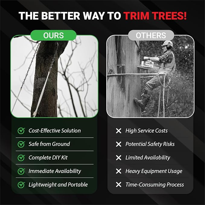 55 Inch High Limb Rope Saw – 360 Rope Chain Saw for Manual Tree Limb Cutting – Sharp Hand Chainsaw with Dual-Sided Blades – Fast and Easy Pocket Chainsaw with Ergonomic Handles and Carrying Case