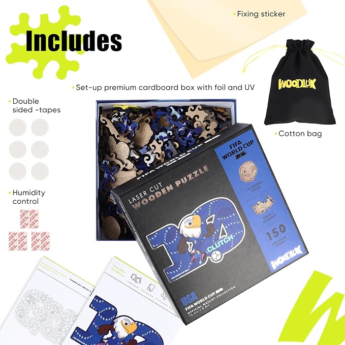WOODLUX FIFA 2026 World Cup USA Mascot The Bald Eagle 150 Pieces Wooden Puzzles for Kids & Adults, Irregular Shape Jigsaw Puzzle, 5MM Thick, Officially Licensed Product