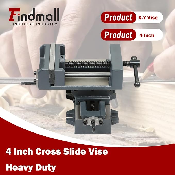 findmall 4 Inch Cross Cross Slide Drill Press Vise 1-3/8”Jaw Depth