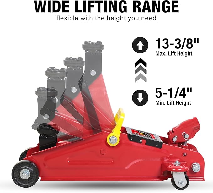 Big RED Torin Low Profile Floor Jack: Hydraulic Trolley Floor Jack Combo with 2 Jack Stands, 2 Ton (4000 lb.) Capacity