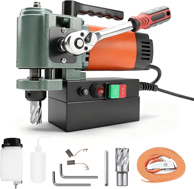 1380W Low Profile Magnetic Drill Press with 3/4" Annular Cutter, 2585lbf 680RPM Powerful Drilling Machine, 1.4" Boring Diameter Portable Mag Drill Press for Metal Surface Industrial & Home Improvement