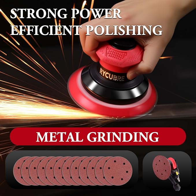 Air Sander with Vacuum 5 Inch da Palm Sander for auto body, High-Speed Random Orbital Pneumatic Sander for Woodworking & Auto Polishing (including 12 sandpaper + accessories)