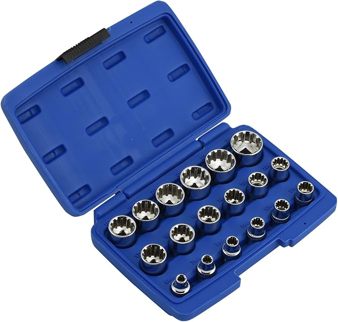 NEIKO 02488A 3/8" Drive Universal 6 Point Metric Socket Set, 18 Piece Universal Mechanic Spline & SAE, Cr-V Steel Low Profile, Spline Bit, 3/8