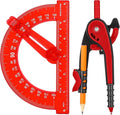 Zonon Student Protractor and Compass Set, Student Geometry Math Set Drawing Compass and 180 Degree 6 Inch Protractor with Swing Arm for Drawing Measuring School Office(Red)