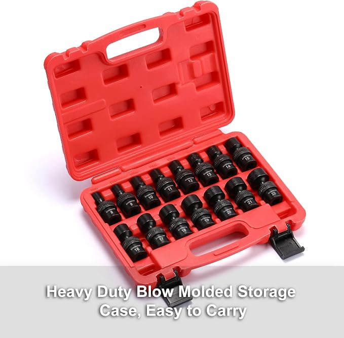 CASOMAN 15 PCS 3/8" Drive Standard Universal Impact Socket Set, 6-Point, Metric, 8mm - 22mm