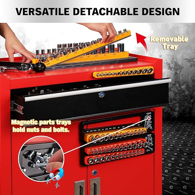 ELEAD Magnetic Socket Holder Organizer Set - 6-Piece Durable 1/2, 1/4, 3/8 Inch Drive Holder, Tool Box Storage Tray for Wrench, Screwdriver, Mechanic Tools, Portable Toolbox Accessory