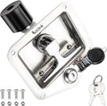 Tool Box Lock with Shock-Absorbing Roller Latch & Zinc Alloy Cover Truck Toolbox Latch Replacement 304 Stainless Steel Folding T-Handle Lock with Keys for RV Camper, Trailer Door, Cabinets