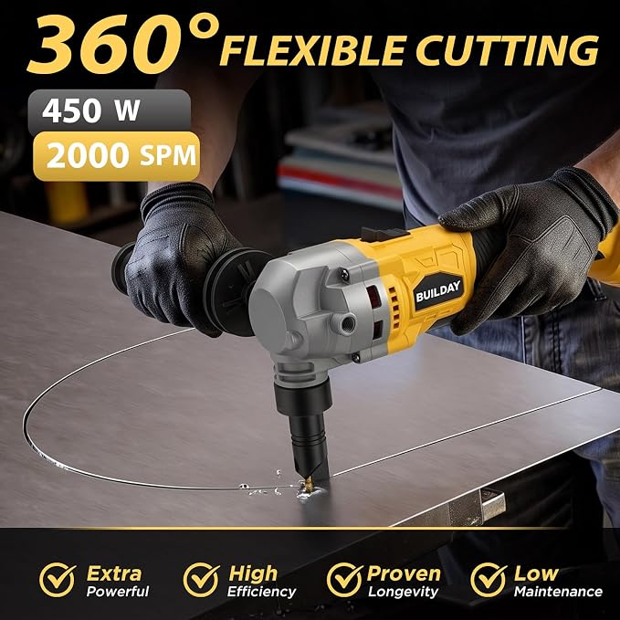 Cordless Metal Nibbler Compatible with DeWalt 20V Battery, 16-Gauge, 2000 SPM Variable Speed Brushless Motor, Ergonomic Handle, 2 Blades (1 Spare), for Stainless Steel/Aluminum/Mild Steel (Tool Only) | Brushless motor, extra-wide grip, debris collectio...