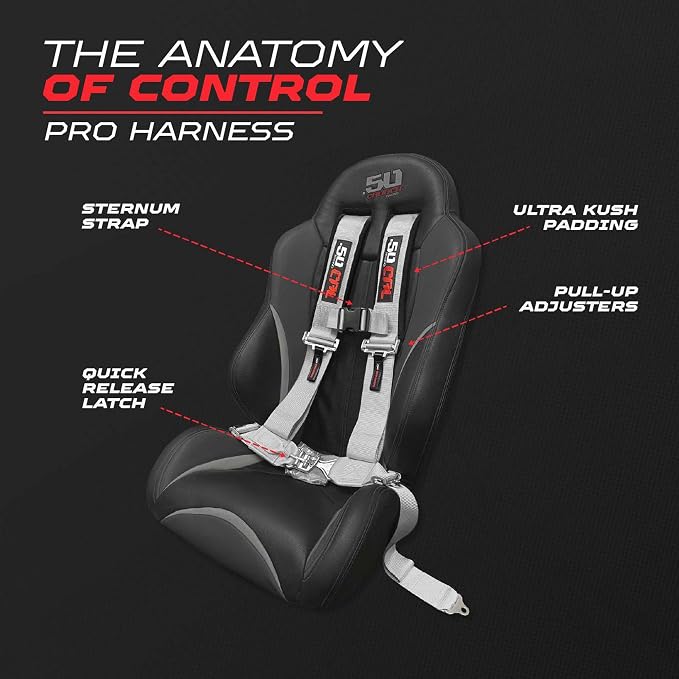 1pc 50 Cal Silver 4 Point Harness 3" straps, Racing Harness Seat Belt | Ultra Kush padding, Push Button quick release hardware. Universal Fit for UTV, RZR, race car