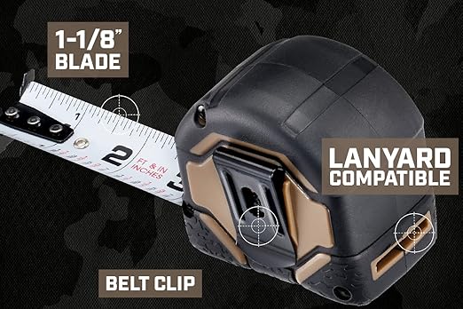 Spec Ops Tools Tape Measure for Framing & Construction, 1 1/8" Double-Sided Blade, Retractable, Military-Grade Composite Case, 16 Foot + 25 Foot