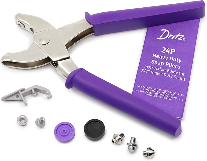 Dritz Heavy Duty Snap Pliers Kit - Size 24 5/8" – Metal Snap Fastener Tool, Purple Handheld Snap Setter for Jackets, Coats, Bags, Boat Covers
