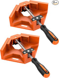 Housolution Right Angle Clamp, [2 PACK] Single Handle 90°Aluminum Alloy Corner Clamp, Right Angle Clip Clamp Tool Woodworking Photo Frame Vise Holder with Adjustable Swing Jaw - Orange
