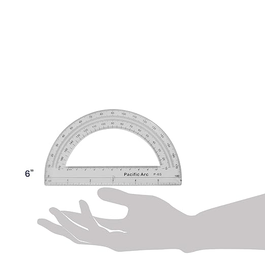 Pacific Arc's 6 Inch Plastic Protractor Clear Ruler