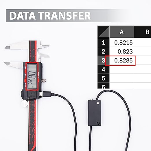 VINCA Digital Caliper with Data Cable, DCLA-0605D 0-6 Inch/150mm, Inch/Millimeter/Fraction Conversion, Stainless Steel, Large LCD Screen