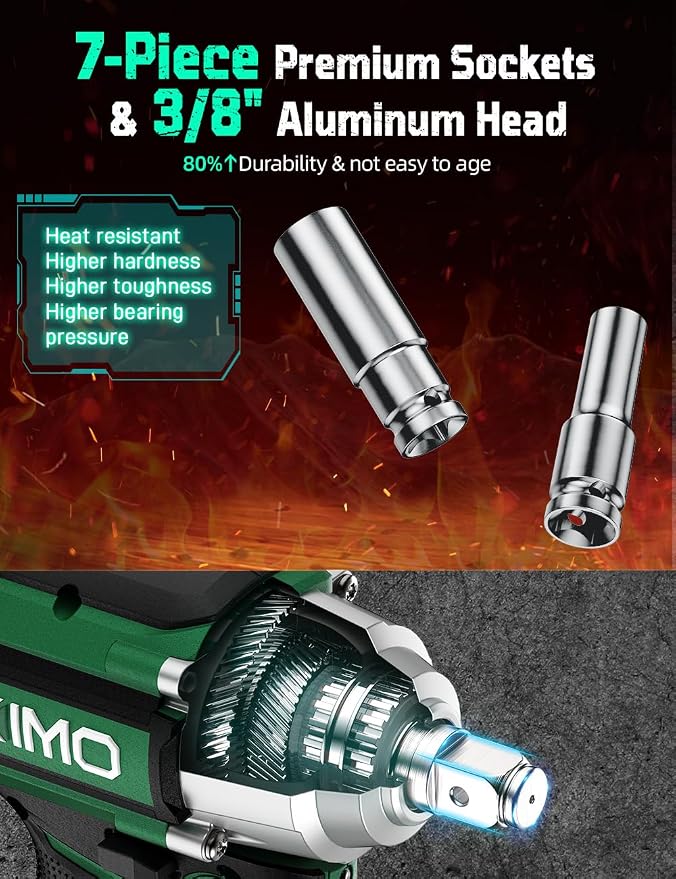 KIMO Impact Wrench 1/2 Cordless, Impact Gun for Car Tire, 20V Impact Driver