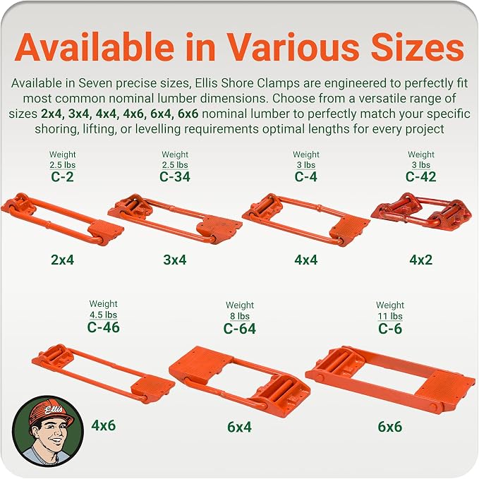 Ellis Shore Clamps - 3x4 Lumber Size, Adjustable Support System, Durable & Secure, Long-Lasting for Woodworking