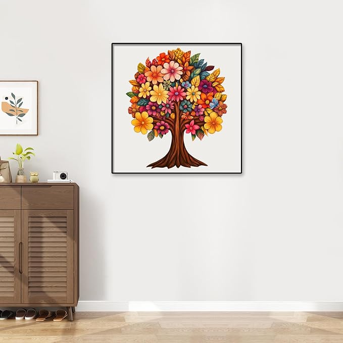 Pikoqunc Flower Tree Wooden Jigsaw Puzzle for Adults, 180 Pieces, 3mm Thick Nature Art Puzzle for Relaxation, Family Time, and Gift Giving
