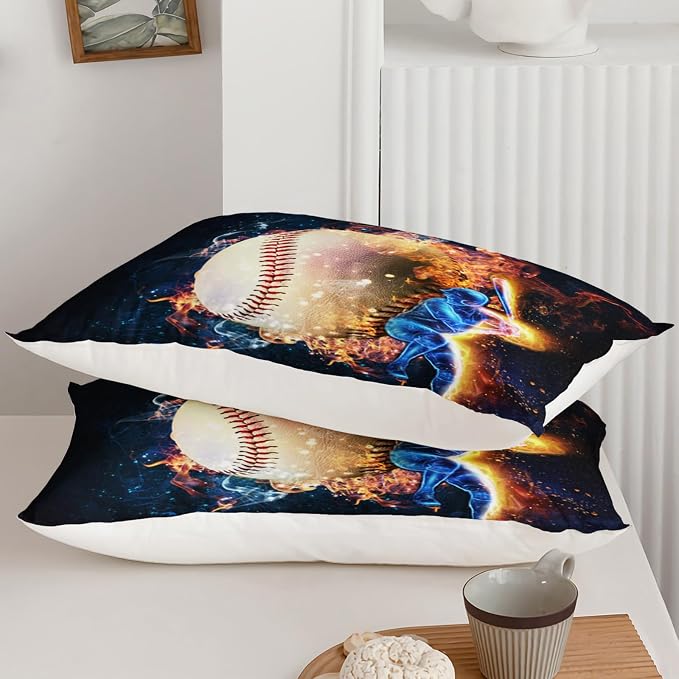 Axolotl 3D Baseball Comforter Set King,Sports Bedding,Red Blue Water Fire Comforter Set,Sports Baseball Loveer Bedding,Ball Sport Game Quilt for Kids Boys Teens Adults,1 Quilt 2 Pillowcases