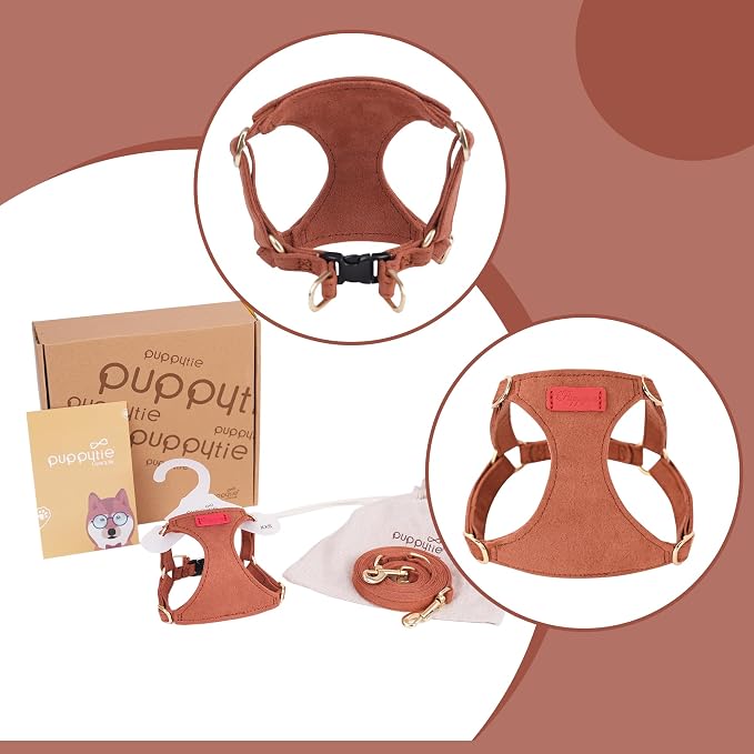 Puppytie XXS Puppy Harness and Leash Set, Brown Caramel, XXS (2.2–6 lbs) | Puppy Harness for Small Dogs, Teacup and Yorkie Harness, Soft Lightweight and Adjustable, XXS Dog Harness for Daily Walks