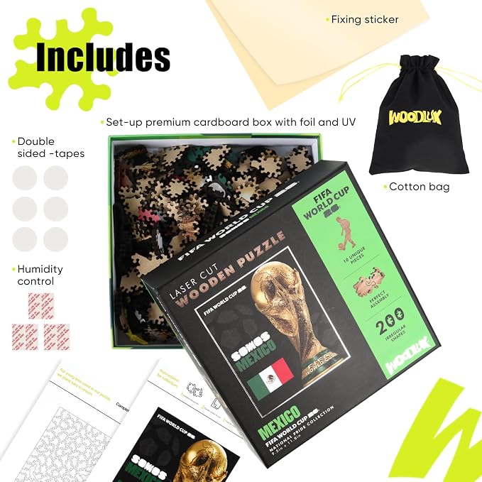 FIFA Mexico Poster Wooden Puzzle for Adult, 200 Pieces Irregular Shape Puzzle, 5MM Thick,Creative Collectible Gift for Fans, Officially Licensed Product, 9.3 x 12