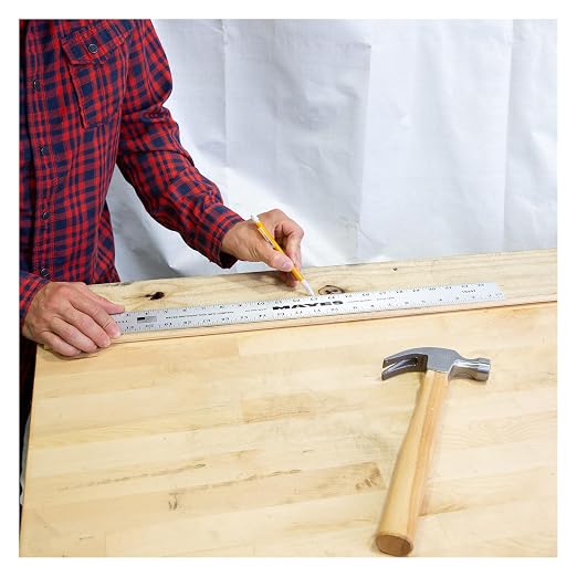 Mayes 10207 24 Inch Straight Edge Aluminum Ruler, Heavy Duty 24 Inch Ruler with Standard Measurements, Extra Thick Precision Straight Edge, Made in USA