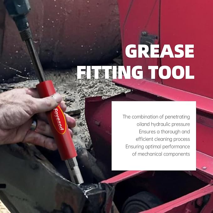 Grease Fitting Cleaning Tool, Grease Zerk Cleaner for Trucks, Tractors, Heavy Equipment - Removes Old Dried Grease from Fittings, Pins, Shafts, Bushings (Red)
