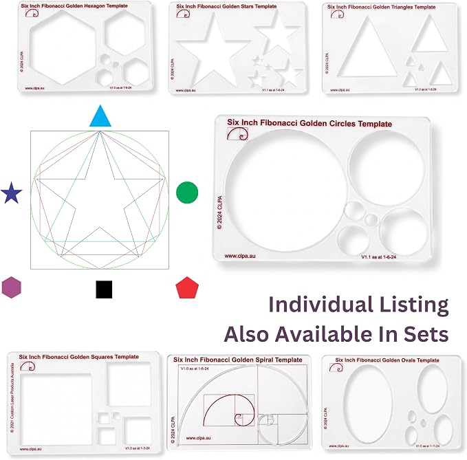 Fibonacci 6" Circle Drawing Template, Golden Ratio Stencil | Australian Designed and Made; Geometric Stencil for Art; Drafting and Quilting; PETG