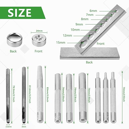 11pcs Punch Tool Punch Snap Kit, Leather Craft Snap Fastener Setter Rivet Setting Round Hole Punch Die Tools for Punch Hole and Install Rivet Button (Rivet Setter with Base)