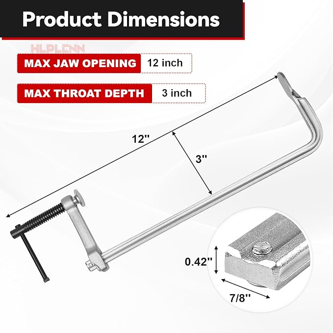 4-Pack 12-Inch Heavy-Duty F-Clamps for Welding, Bar Clamps 550 lbs Load Capacity, 3 Inch Throat Depth Woodworking & Metalworking, All-Steel Construction
