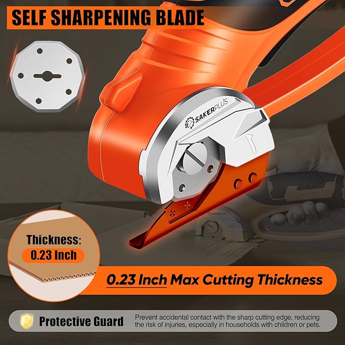 SakerPlus Cordless Electric Scissors, 4V Cardboard Cutter, Box Cutter Fabric Scissor with Safety Lock & LED Light, Rechargeable Power Rotary Cutters for Box Carpet Fabric Plastic Leather