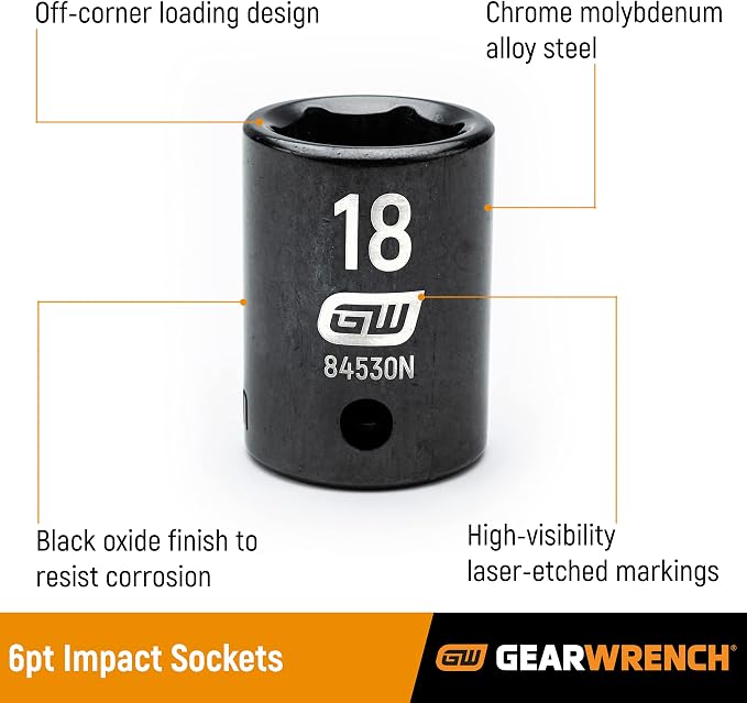GEARWRENCH 25 Pc. 1/2" Drive 6 Pt. Impact Metric Socket Set, Standard - 84933N (Pack of 3)