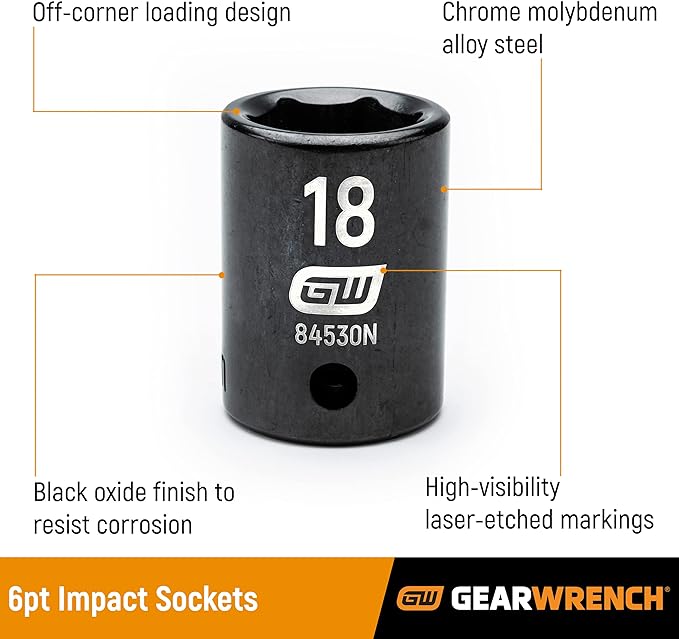 GEARWRENCH 19 Pc. 1/2" Drive 6 Pt. Standard Impact Socket Set, SAE - 84932N (Pack of 3)