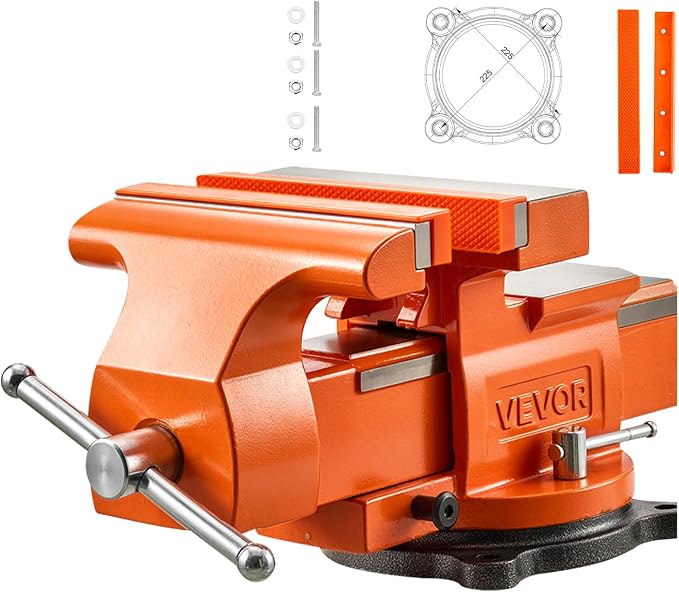 VEVOR Heavy Duty Bench Vise, 8" Jaw Width, Multi-Purpose Ductile Iron Bench Vise with Anvil and 360-Degree Locking Swivel Base, 2.95" Throat Depth, 8" Max Jaw Opening, for Drilling, Pipe Cutting