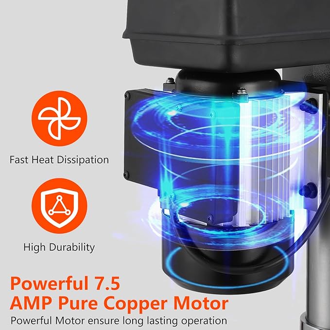 13 in Floor Drill Press, 7.5 Amp 120V Pure Copper Motor with Swing-away Safety Guard, 288-3084 RPM Variable Speed, 0-45°Tilting Worktable, Tabletop Drilling Machine for Wood Metal