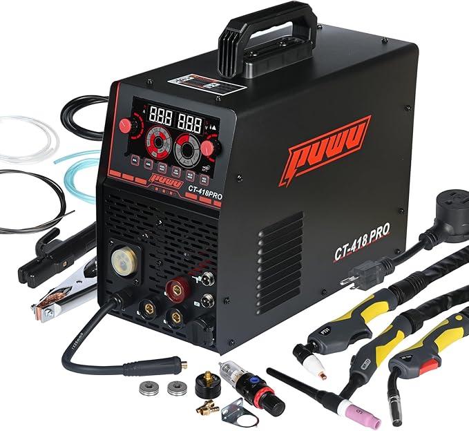 Plasma Cutter Welder Combo Gas MIG/Gasless MIG/HF TIG/Stick/CUT 5 in 1 Aluminum Welding Machine with 110V/220V Dual Voltage Multi Process Welder