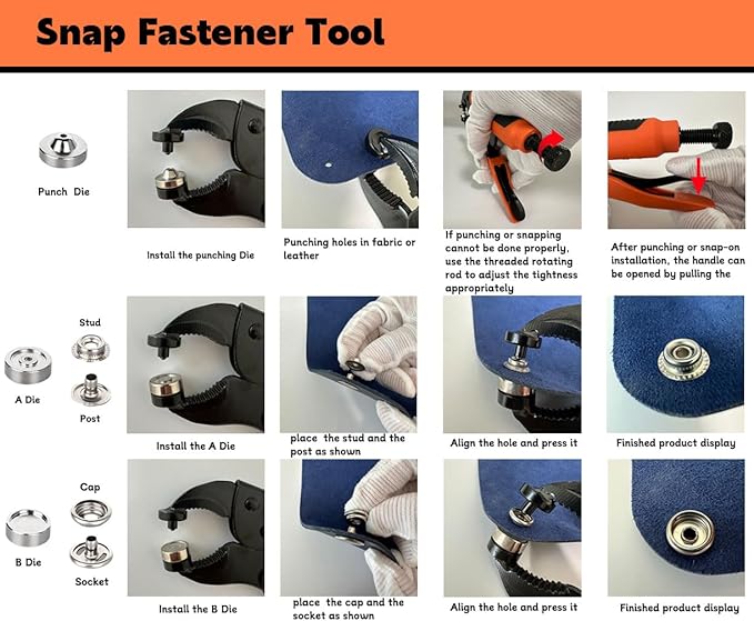 Heavy Duty Snap Fastener Tool Kit Includes 40 Sets 15mm Snaps for Boat Cover,Repairing Boat Covers, Canvas, Sewing, Tarps