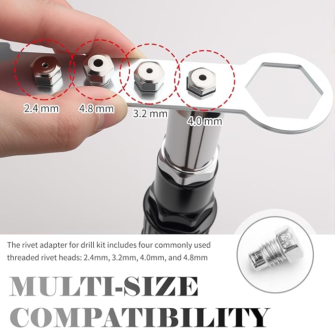 2026 New Rivet Gun Adapter for Drill Kit,Professional Rivet Drill Attachment for Cordless Electric Power Drills,Rivets Adapter for Drills Kit with Removable Handles & 4 Rivets Heads