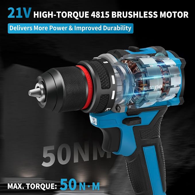 20V Brushless Cordless Drill Driver, 2×2.0Ah Batteries Fast Charger, 119PCS Power Drill Set for Home Renovation Gardening DIY Household Repair