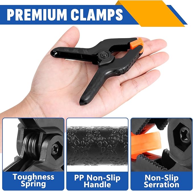 72 Pack 3.5 inch Plastic Spring Clamps, Black Heavy Duty Clips, Backdrop Clips, Plastic Clamps for Crafts, Backdrop Stand, Woodworking, Photography