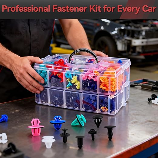 1430Pcs Car Interior & Exterior Retainer Clips - 47 Sizes Assorted Colorful Push Pins & Metal Screws. 3-Tier Box Auto Fastener Kit with Orange Pry Tools for Bumper Door (1430Pcs)