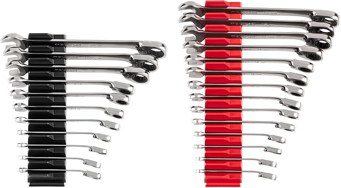 TEKTON 12-Point Ratcheting Combination Wrench Set, 25-Piece | WRC94304 | (1/4 - 3/4 in., 6 - 19 mm), 12-Point, Satin Chrome Finish, Modular Organizer