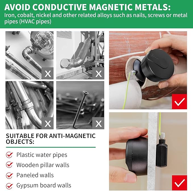 Zezzo Magnetic Wiremag Puller,Wire Puller Tool,Fish Tape Wire Pulling System,Wire Cable Wire Fishing Tools Coaxial Electrical Fish Tape Pull Push Kit Behind Indoor Home Office Outdoor Garden Walls
