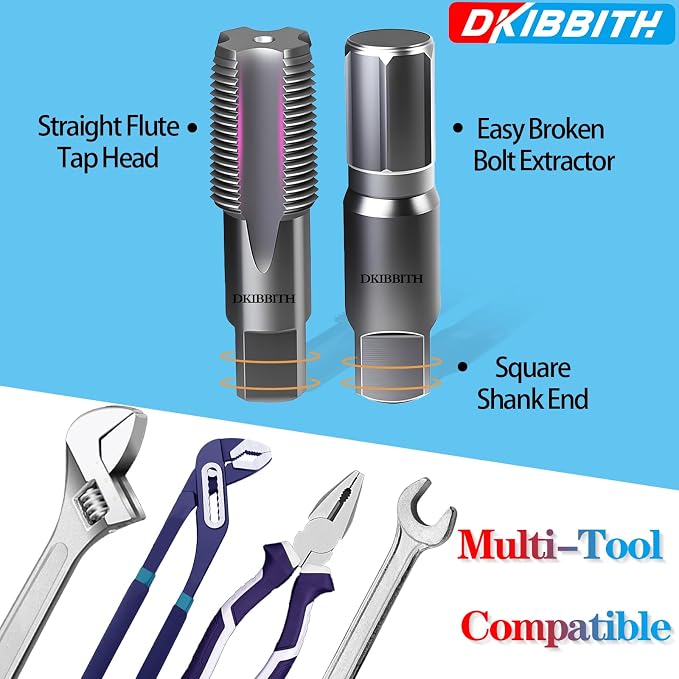 DKIBBITH 2-Piece Pipe Extractor and NPT Tap Set 1" - Heavy Duty Carbon Steel Tools for Removing Broken Threaded Pipes & Cutting Accurate NPT Threads - Plumbers Mechanics DIY with Storage Case.