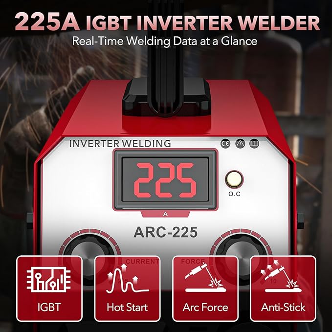 225A Welding Machine 110V/220V Portable Stick Welder with Synergic Control, Small Welder Machine with Hot Start Arc force for Home DIY Handicrafts Maintenance