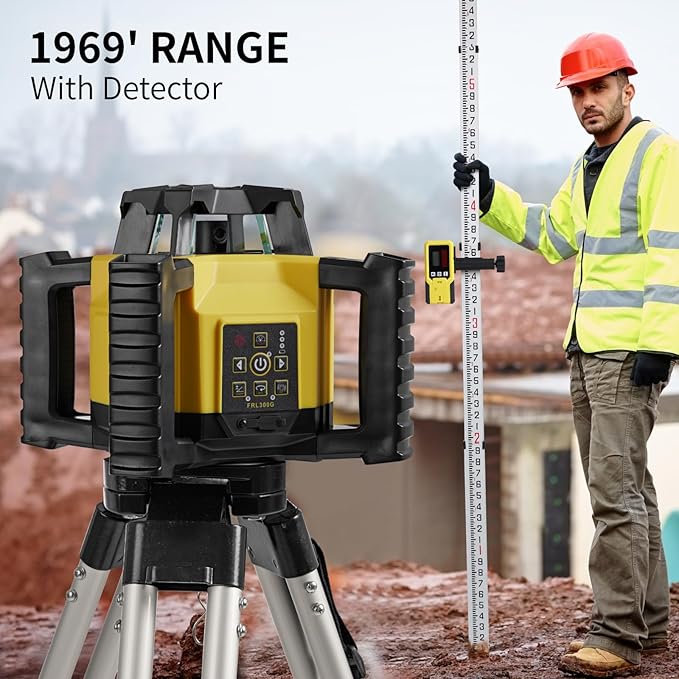 Firecore Green Self-Leveling Rotary Laser Level Kit, Horizontal/Vertical with Plumb Spot, 1969-Foot Range, IP55 Rated, Includes Tripod, Grade Rod, Receiver, 2 Batteries, Carrying Case, and Accessories