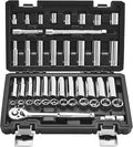 VEVOR Socket Set, 44 Pieces, 3/8 inch Drive Socket and Ratchet Set, SAE and Metric, Deep and Shallow, Mechanic Tool Kit with Accessories and Storage Case, CR-V Alloy Steel, for Automotive Repair