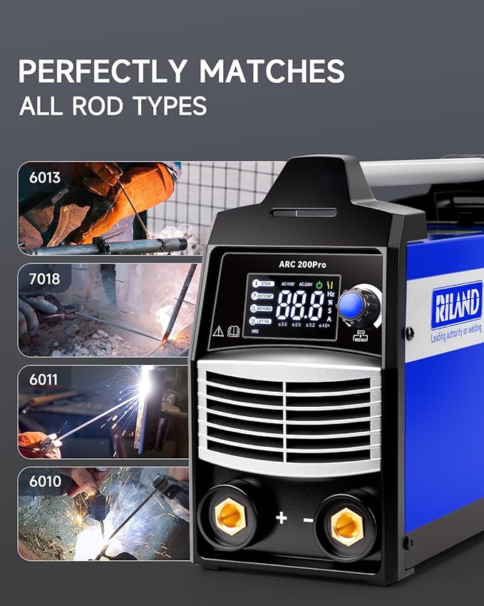 RILAND ARC 200Pro Stick Welder, 2026 Newest [Large LED Display] ARC/Lift TIG Welding Machine with Synergic Control, IGBT Inverter Portable MMA Welder Machine with Hot Start, Arc force and Anti-Stick