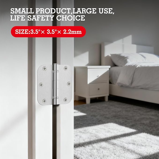 18 Pack Brushed Nickel Door Hardware Hinges 3.5 Inch X 3-1/2" Lasting Mute No Squeak Rounded Integral Ball Bearing Door Hinges for Exterior/Interior Doors Study Bed Room Indoor Construction Project